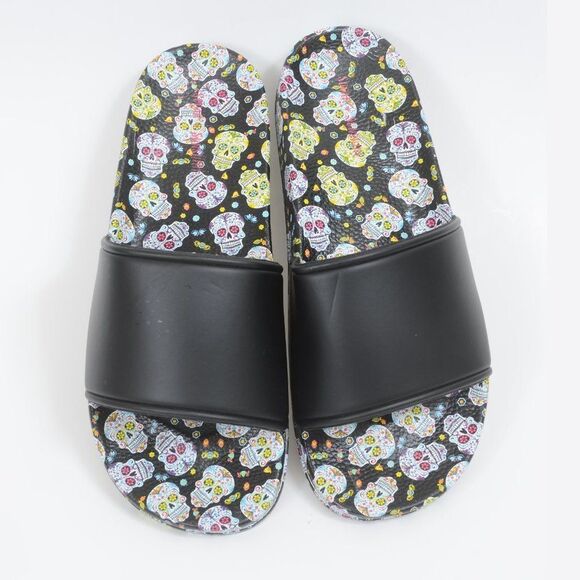 Sugar Skull Dia De Los Muertos Women's Slide Sandal Summer Beach Shoes Goth - Picture 6 of 6